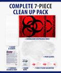 Complete 7-piece Top Tier Blood Spill Kit And Bodily Fluid Cleanup Set Featuring Heavy Duty Absorbent Powder for safe disposal.