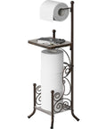 English Style Toilet Paper Stand With Shelf In Bronze Finish Free Standing No Tools Needed Holds Up To 4 Rolls Standard Double Mega
