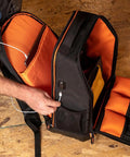 Open Workhorse 28 Pocket Laptop Tool Backpack For Tradesman Pro Extra Large Tech Gear showing interior pockets and USB port