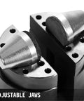 Adjustable jaws of the Badass 5 Inch Ball Vise With 360 Degree Swivel Head and 34 Piece Jewelry Setting Attachments.