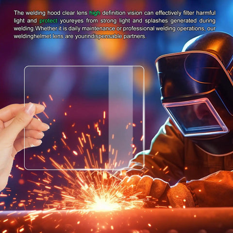 Premium Clear Welding Helmet Replacement Lenses Inner And Outer Set Of 20 Scratch Resistant Shop Grade Face Shield Covers Universal Fit For Torch Gear Hardcore Grind Ready Top Shelf Durability, displaying clear lens in use.