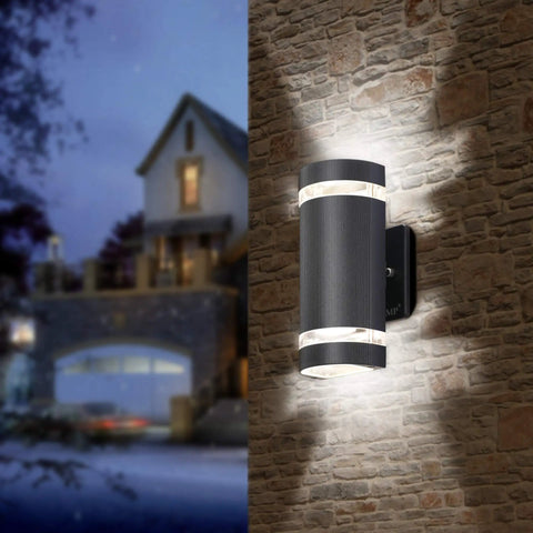 2 Pack Up And Down Outdoor Wall Lights Aluminum Weatherproof Black Finish 3000K 5W ETL Certified Easy Install Semi Cylinder Design