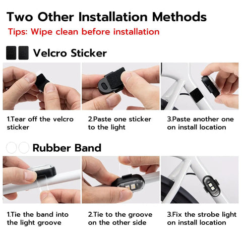 Close-up of installation steps for 4 Pack Wireless Rechargeable Magnetic LED Strobe Lights With Remote Control 8 Color USB Waterproof