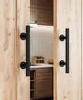 Two Piece Twelve Inch Pull And Flush Barn Door Handle Set In Black For Gates Garages Sheds And Furniture Rustic Two Sided Design