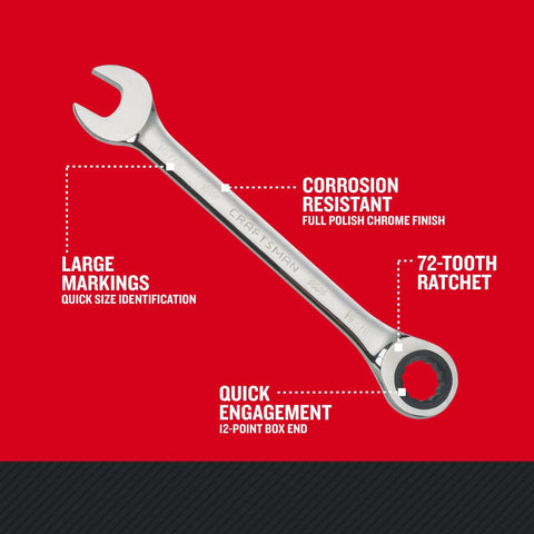 Ratcheting Wrench 15 16 Inch 12 Point Box End For Quick Engagement Knuckle Clearance SAE Tool With Corrosion Resistant Chrome Finish