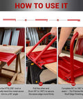 Step-by-step guide of Eaves Seam Bender for Roofer Pros and Metal Fab Pros in use, showing 90 to 180 Degree Final Fold process.
