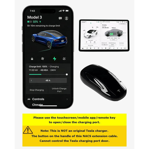 Heavy Duty 16.4 Ft 50A 240V Tesla Charger Extension Cable With Nacs Plug For Model Y X 3 S Level 1 2 Mobile Connector displayed on mobile app.