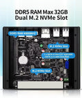 Intel N97 Fanless Mini Computers Networking Appliance Straight Up Easy Setup With Six 2.5GbE LanPorts Plus Ddr5 Ram And Nvme Storage showing DDR5 RAM and dual M.2 NVMe slots.