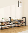 Hella Compact Six Tier Shoe Rack Organizer With Hook And Side Pocket Fits Twenty Four To Thirty Pairs Boots And Sneakers, black shoe organizer in entryway.
