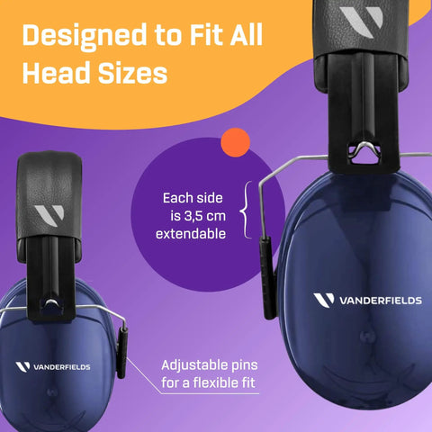 Over 35 dB Noise Reduction Hearing Protection Ear Muffs for Adults and Teens with adjustable headband in marine blue