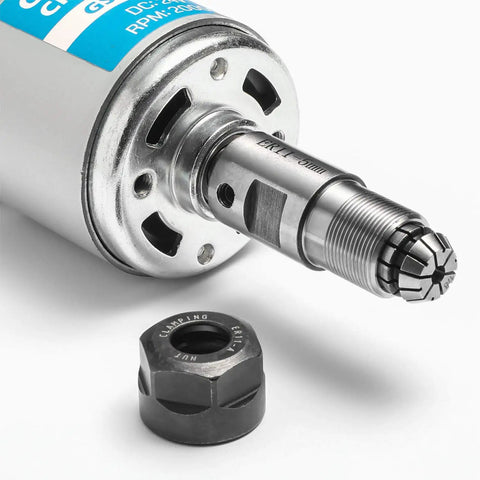 Close-up of High Power CNC Spindle Motor 20000 RPM For 3018 Router 24V DC With 5mm ER11 Collet Set Noise Suppression PCB Kickass Upgrade