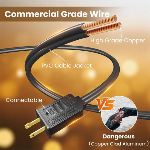 Commercial grade wire with high-grade copper and PVC jacket for 100 Ft Outdoor String Lights With Waterproof G40 Shatterproof LED Bulbs Dimmable and Connectable Globe Lighting for Backyard Patio Balcony Porch Bistro and Party Warm White Energy Saving LEDs That Help You Save Big on Power and Set the Vibe