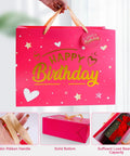 Birthday Gift Bag With Tissue Paper And Greeting Card, 13 Inch Gift Bag With Gold Foil Happy Birthday Design And Ribbon Handles