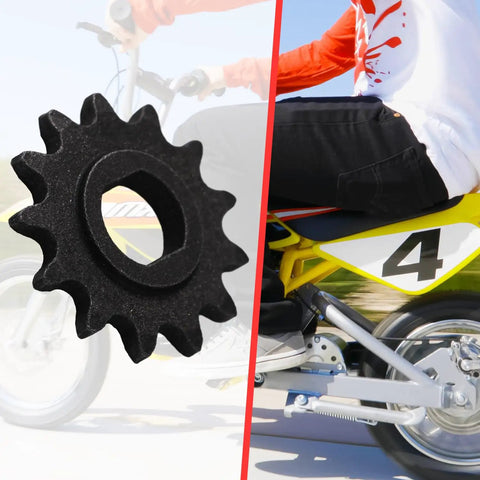 Upgraded 25H Chain 13T Motor Sprocket Master Link Replacement for Razor Dirt Rocket Bikes, black sprocket and bike detail