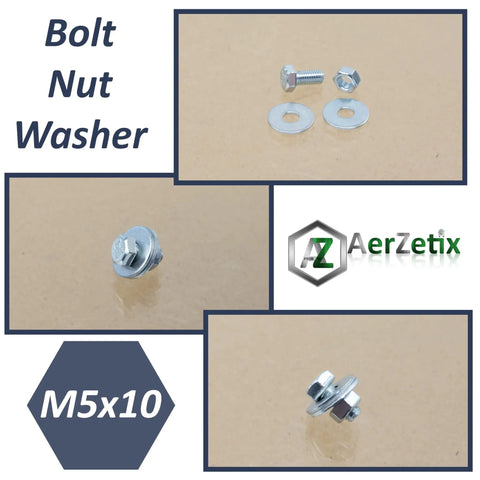 Easy Peasy M5 Steel Hardware Bundle With 25 Ten Millimeter Hex Bolts 50 Wide Washers And 25 Secure Nuts Made For Hassle Free Builds And Solid Weekend Workshop Projects - M5x10 hardware components including bolt, nut, and washer.