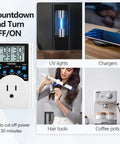 Plug In Timer With Infinite Repeat Cycles And Countdown 24 Hour Daily On Off Programs For Outlets Lights Hydroponic Pumps 120V 15A 2 Pack No Fuss Set It And Forget It Setup For Auto Power And Real Energy Savings shown controlling appliances like UV lights, chargers, and hair tools.