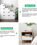 Smart Biometric Cabinet Lock With Fingerprint Password And USB Key installed on white file cabinet and bedside table in home setting