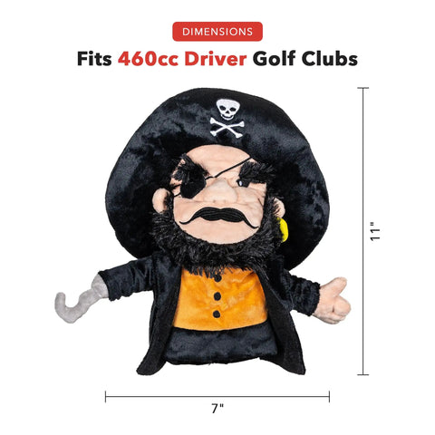 Pirate Driver Headcover for Golf Clubs with Fully Lined Elastic Fit, plush pirate face fits 460cc driver, 11x7 inches.