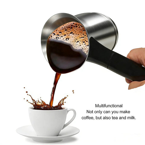 Person pouring coffee using a Turkish Coffee Maker 600ml Stainless Steel Pot Electric Arabic Greek Coffee Machine With Auto Warmer Kettle