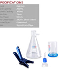 Heavy Duty Vacuum Filtration Distillation Set With 500 mL Filter Flask And 300 mL Buchner Funnel, Vacuum Adapter, Rubber Stopper And Aluminum Clamp For Fast Solids Separation, Pro Grade Borosilicate Glass, Heat Resistant, 1 Year Warranty on display with specifications.