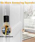 3 Pack 4 Inch Black Door Hinges With Square And Five Eighths Radius Corners installed on a white door, lubricated for no squeaks