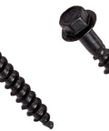 Premium Hex Head Connector Screws Black Powder Coat 1-1/2 Inch For Outdoor Decking And Framing, close-up view of screws.