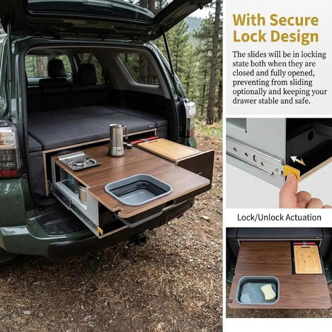 Off Road Ready 500 Lb Heavy Duty Locking Drawer Slides Full Extension With Lock In Lever For Vanlife 4x4 Campers And Tough Gear Hauling Secure Locking System For Bumpy Trails And Steep Inclines, van kitchen slide in SUV