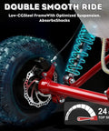 Close-up of hydraulic rear disc brake and suspension on 2.2HP Gas Powered Go Kart For Adults And Kids with 6 inch tires.