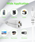 Two Pack Short Power Extension Cords Six Inch Three Prong Outdoor Indoor Extension Cable, shown with various appliances.