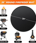 39 Inch Round Fire Pit Mat For Bonfire And Grill Protection Double Sided Fireproof Under Deck Mat Oil Resistant Patio Protector Pad For Fire Pits And Solo Stove Accessories Easy To Clean Reusable Keeps Deck Clean And Safe shown with various grills and fire pit