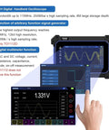 TO1112D Touch Screen Tablet Oscilloscope With Two Channel Handheld Digital Scope, Signal Generator And Multimeter display