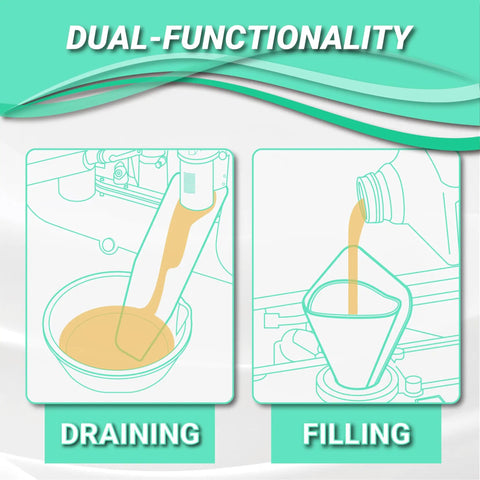 Illustration of dual-functionality moldable oil funnel draining and filling