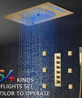 Top Shelf Led Shower System With Built In Bluetooth Speakers And 15X23 Panel Delivers Dope Mist To Heavy Pressure Body Jet Functions Complete With Thermostatic Mixing Valve For That Fresh Bathroom Glow Up - LED shower panel with blue lighting and waterfall spray.