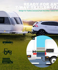 Straight Up Heavy Duty 6 Foot 7 Way Trailer Plug Cord With Sealed Junction Box for RVs and campers, showing vehicle and trailer hookup.