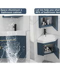 Modern Bathroom Vessel Sink Corner Mounted, 15" Bathroom Vanities Cabinet Sink Combo with blue aluminum cabinet.