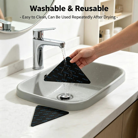 Washing a black triangular pad from Eight Piece Triangle Rug Pads Set 70x70mm No Slip Dual Sided Adhesive Pads For Hardwood Floors.