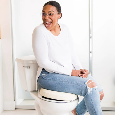 Heavy Duty Toilet Lid Back Support Cushion For Seniors And Postpartum Moms Water Resistant Non Slip Lumbar Pillow on round toilet seat.