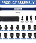 Badass 19 Piece Pro Offset Extension Wrench Set With Heavy Duty Impact Extender And Precision Socket Kit For Cramped Close Fit Fasteners With No Sweat One Step Tightening, showing 19 precision sockets and adapters.