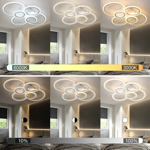 30.5 Inch Acrylic LED Ring Ceiling Light Fixture Dimmable Flush Mount Chandelier in various lighting settings