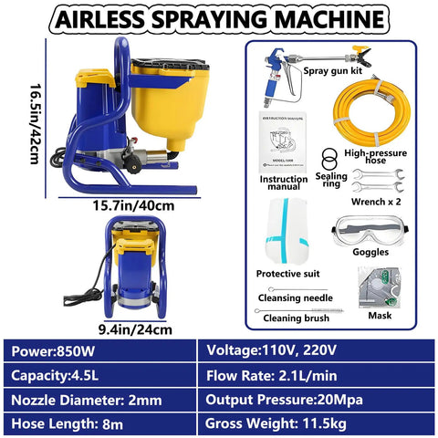 Piudoiliy Electric Paint Sprayer With Powerful 850W Motor For Smooth, Professional Home Painting Results On Walls Furniture And Exterior Surfaces Airless Spray Gun Equipment Ideal For Diy Projects And Quick Coats