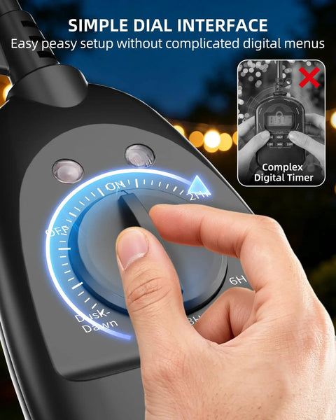 Slick Weatherproof Outdoor Light Timer With Dusk To Dawn Automatic Control dial interface for easy operation and setup.