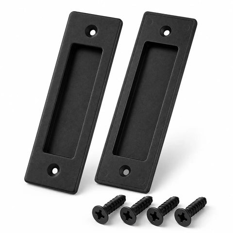 2 Pack Matte Black Flush Door Handle Set For Sliding Barn Doors Closets And Pocket Doors Heavy Duty Steel Recessed Pull With Screws Finger Pull Hardware For No Sweat Easy Access, front view