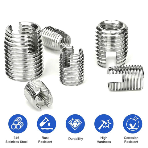 Heavy Duty Stainless Steel Self Tapping Thread Inserts Set M3 To M16 Inner Thread Repair Kit, 50 Pieces, Pro Grade Industrial Fastener Repair For Cars, Machinery, And Home Projects, 316 stainless steel inserts