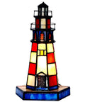 Lighthouse Tiffany Style Stained Glass Table Lamp Night Light For Home Decor, 6x6x10 Inch Red Finish, E12 Bulb Included