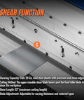 Shear function of 52-Inch 3-In-1 Pan And Box Brake With Slip Roll, Shear, And Bending Machine, showing metal cutting process.