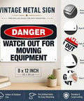 Watch Out For Moving Equipment Sign 8x12 Inch Aluminum Metal Safety Sign with pre-drilled holes and durability features