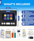 Kids Instant Print Camera For Ages 3 To 12 With 1080P Video Two Point Four Inch Screen Black And White Thermal Printing No Ink Fun Filters Flash Time Lapse Continuous Shoot Sixteen Times Digital Zoom Easy Share And Decorate, black camera front view with included accessories
