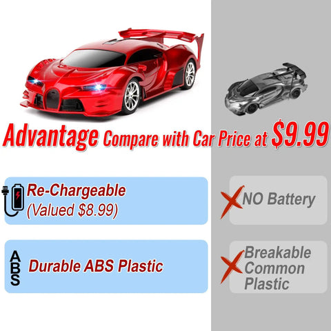 Rechargeable High Speed One Eighteen Scale Remote Control Car For Indoor And Outdoor Play With Headlights Realistic Steering Gift Ready For Kids Boys Girls RC Racing Hobby Car Red on display with features highlighted