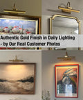Cordless Picture Light With Dimmable Brightness And Timer, Controller Included, illuminating art, mirror, and paintings in gold finish