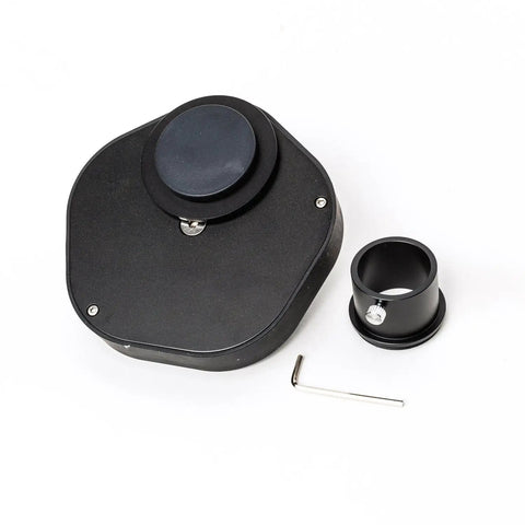 Nine Position 1.25 Inch Telescope Filter Wheel With Quick Change laid out with T2 adapter and hex key tool